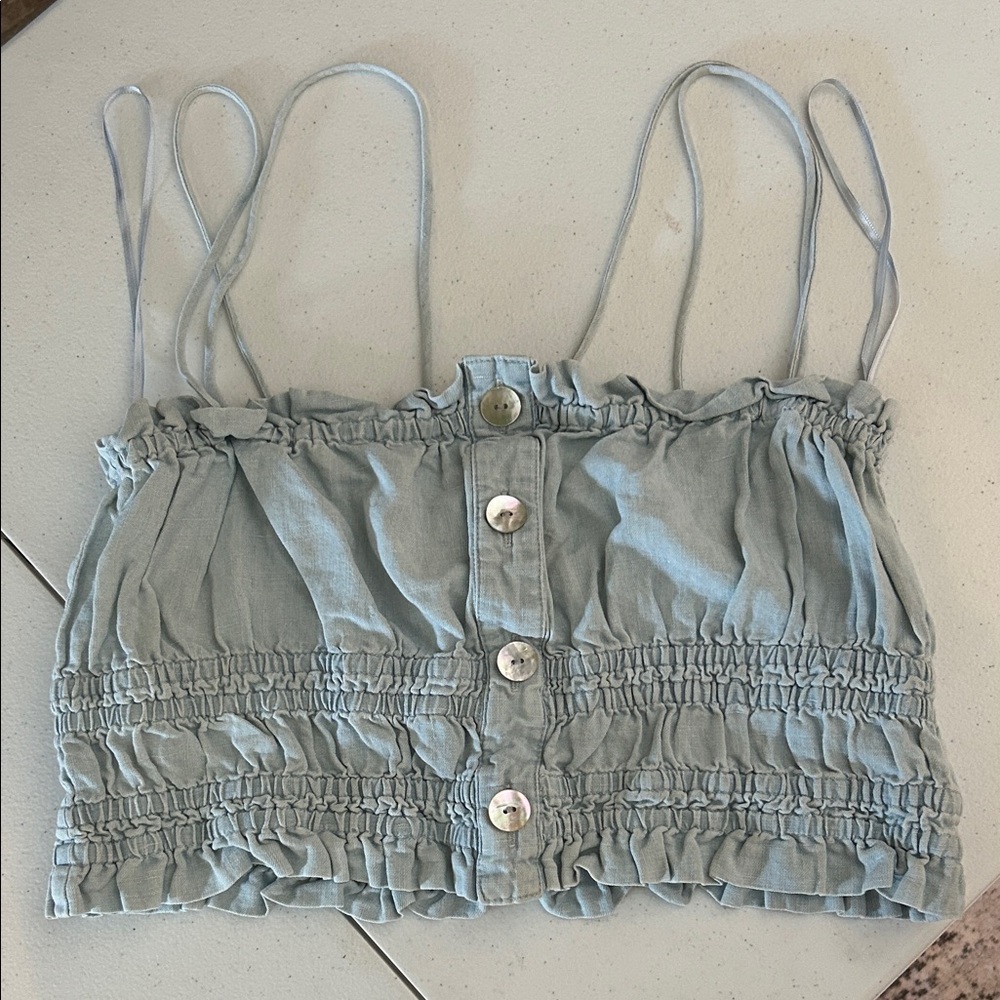Zara Light Blue Button Accent Crop Top Size Large